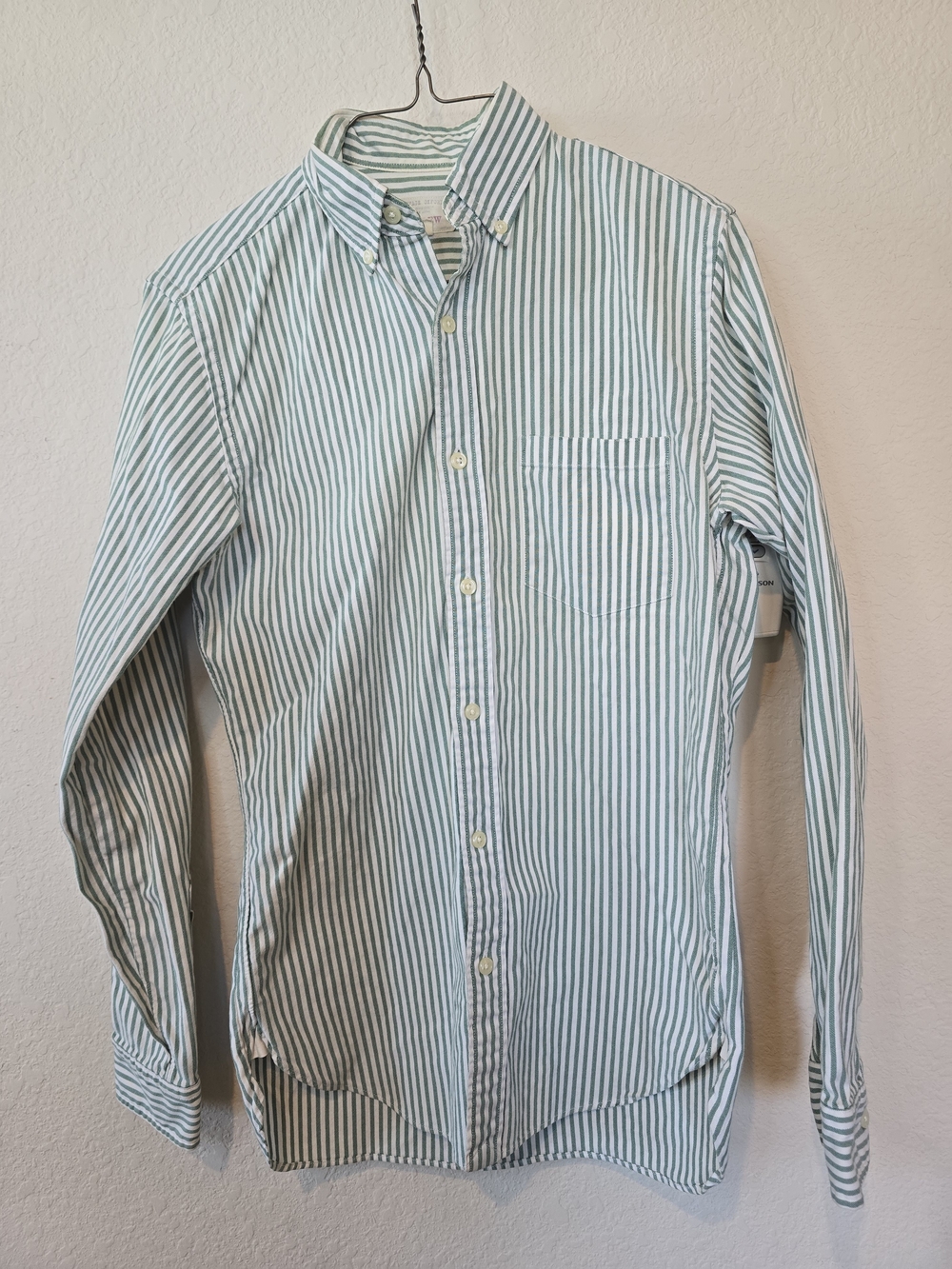 J. Crew Vintage Oxford Light Green and White Stripe Button-Down Shirt Sz XS